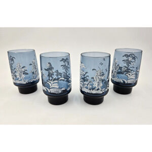 4 Vintage LIBBEY Mary Gregory 4.75" Tall Drinking Glasses Blue Tint